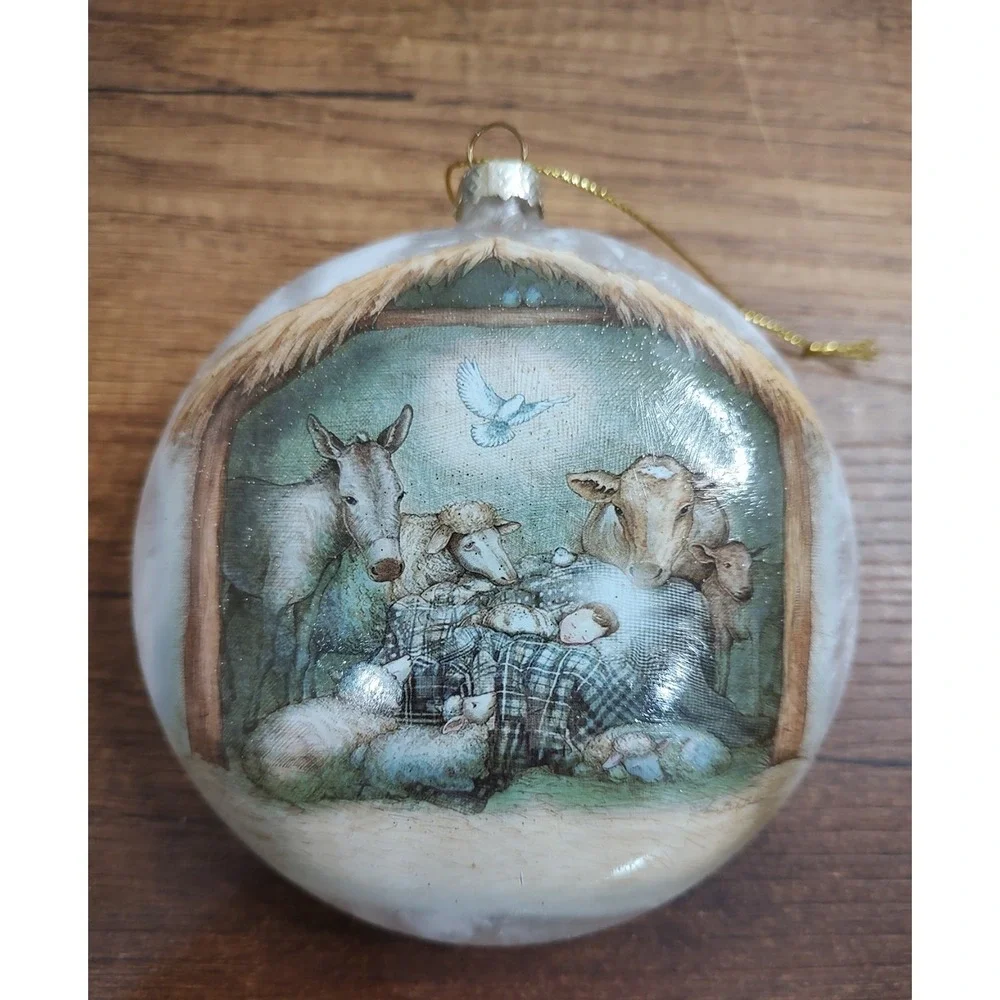 Large Nativity Scene Glass Christmas Ornament  Holy Family Bethlehem B3